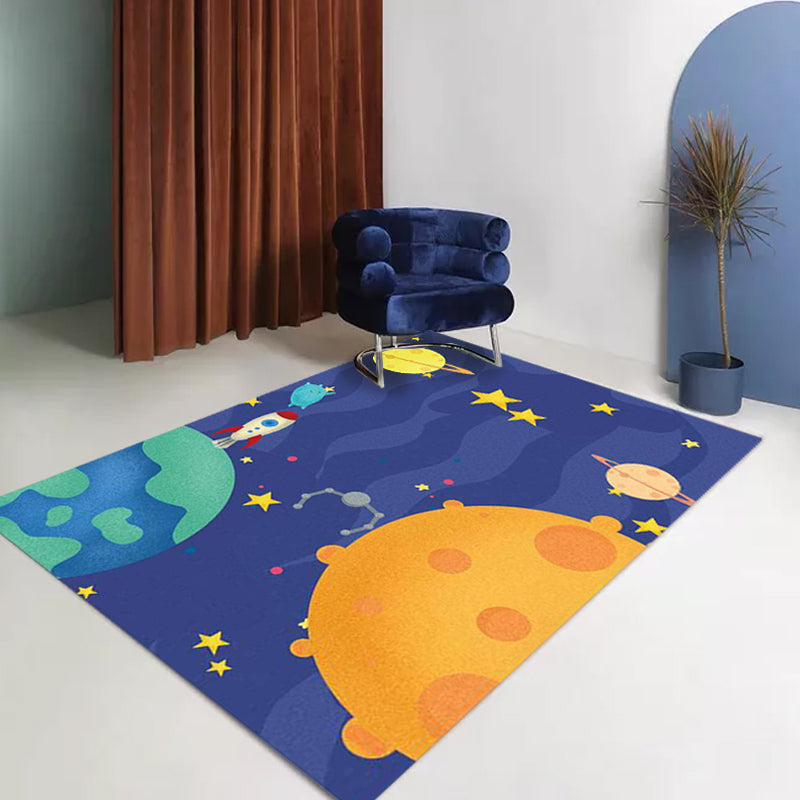 Purple Child's Room Rug Kids Outer Space Planet Star Aircraft Pattern Area Rug Polyester Non-Slip Backing Carpet Clearhalo 'Area Rug' 'Rug' 1609594