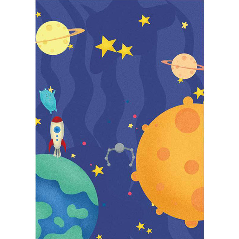 Purple Child's Room Rug Kids Outer Space Planet Star Aircraft Pattern Area Rug Polyester Non-Slip Backing Carpet Clearhalo 'Area Rug' 'Rug' 1609595