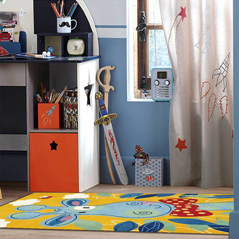 Kids Bedroom Rug in Blue and Yellow Animal Giraffe Cloud Leaf Print Rug Polyester Washable Area Rug Clearhalo 'Area Rug' 'Rug' 1609602