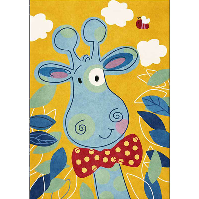 Kids Bedroom Rug in Blue and Yellow Animal Giraffe Cloud Leaf Print Rug Polyester Washable Area Rug Clearhalo 'Area Rug' 'Rug' 1609603