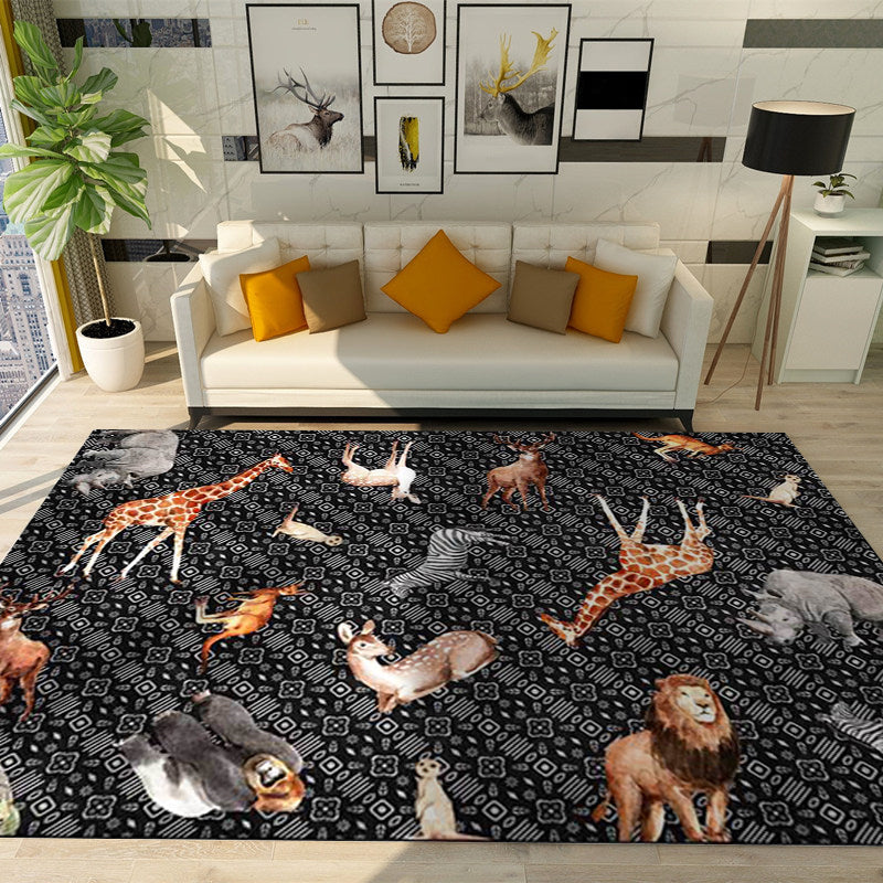 Contemporary Animals Pattern Rug Black and White Polyester Rug Machine Washable Non-Slip Area Rug for Bedroom Clearhalo 'Area Rug' 'Modern' 'Rugs' Rug' 1609668