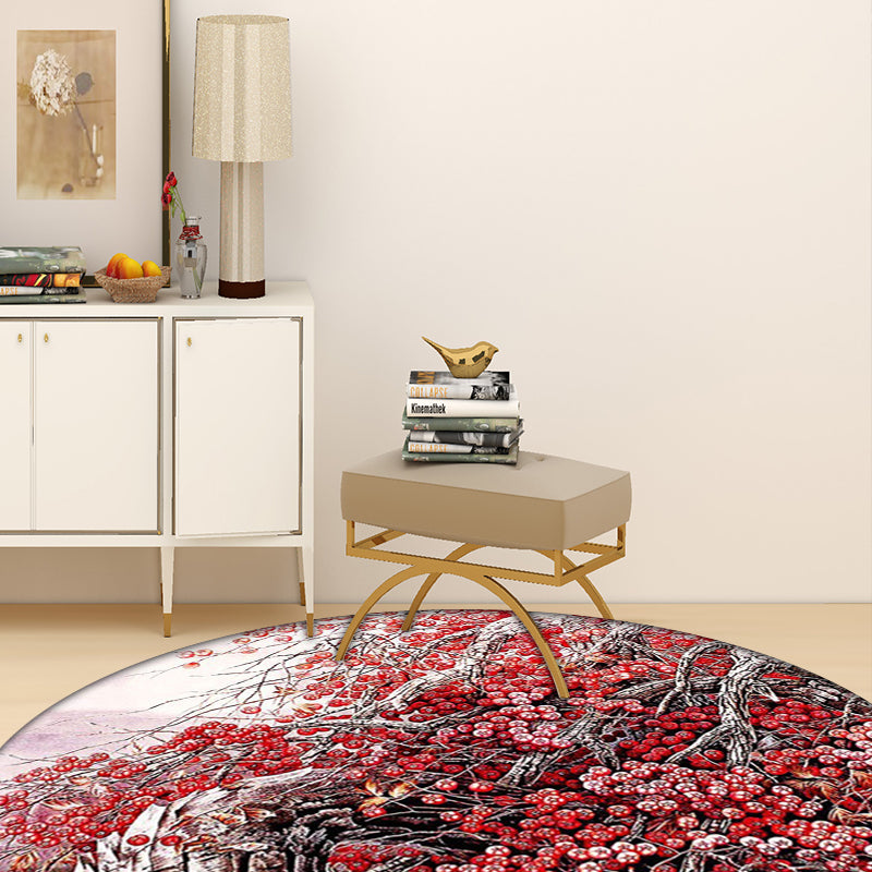 Red Oriental Rug Polyester Floral and Branch Pattern Rug Washable Non-Slip Backing Carpet for Bedroom Clearhalo 'Area Rug' 'Rug' 1609735