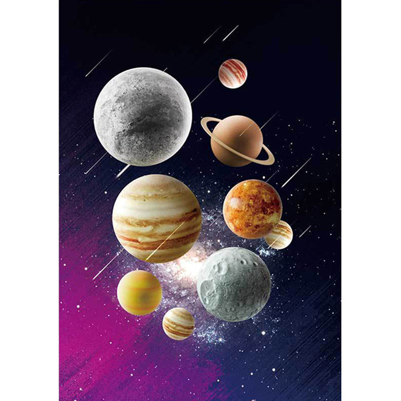 Kids Bedroom Rug in Black and Purple Outer Space Galaxy Planet Print Rug Polyester Machine Washable Area Rug Clearhalo 'Area Rug' 'Rug' 1609760