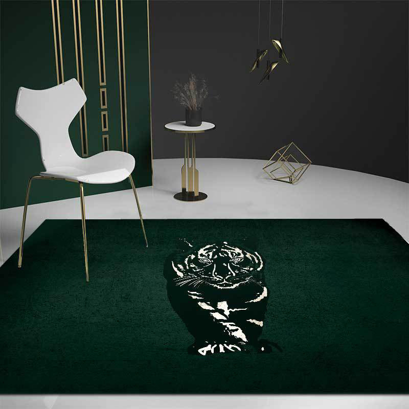 Novelty Tiger Pattern Rug Dark Green Polyester Rug Machine Washable Non-Slip Area Rug for Bedroom Dark Green Clearhalo 'Area Rug' 'Modern' 'Rugs' Rug' 1609846