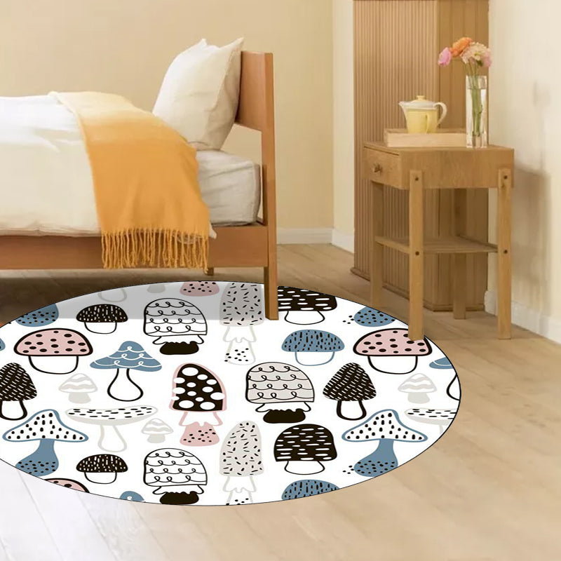 Kids Bedroom Rug in White Botanical Mushroom Print Rug Polyester Anti-Slip Backing Washable Area Rug Clearhalo 'Area Rug' 'Rug' 1609905