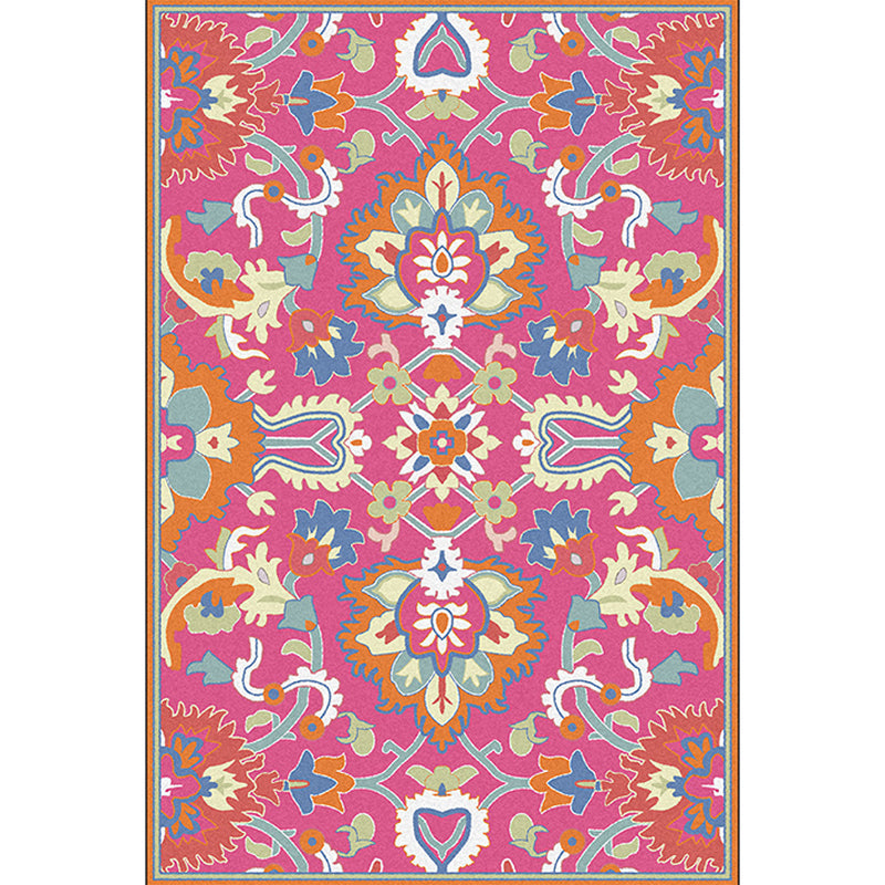 Mediterranean Floral Print Rug Pink Polyester Rug Machine Washable Non-Slip Area Rug for Living Room Clearhalo 'Area Rug' 'Moroccan' 'Rugs' Rug' 1609946