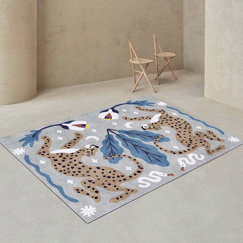 Stylish Animal Pattern Rug Grey and Blue Nordic Rug Polyester Washable Anti-Slip Backing Area Rug for Living Room Clearhalo 'Area Rug' 'Modern' 'Rugs' Rug' 1609970