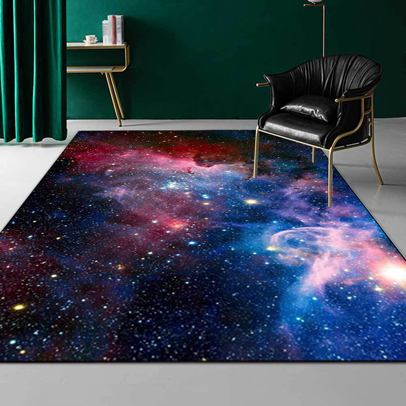 Modern Living Room Rug in Blue Outer Space Nebula Print Rug Polyester Pet Friendly Washable Area Rug Blue Clearhalo 'Area Rug' 'Modern' 'Rugs' Rug' 1610010