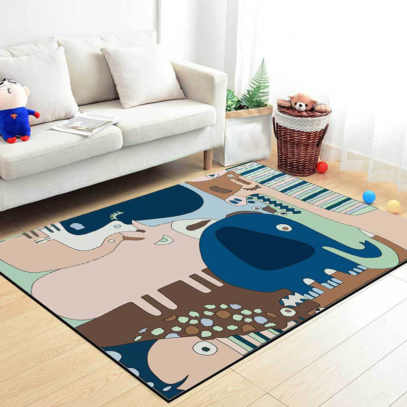 Colorful Child's Room Rug Kids Animal Elephant Giraffe Stripe Pattern Area Rug Polyester Washable Carpet Clearhalo 'Area Rug' 'Rug' 1610035