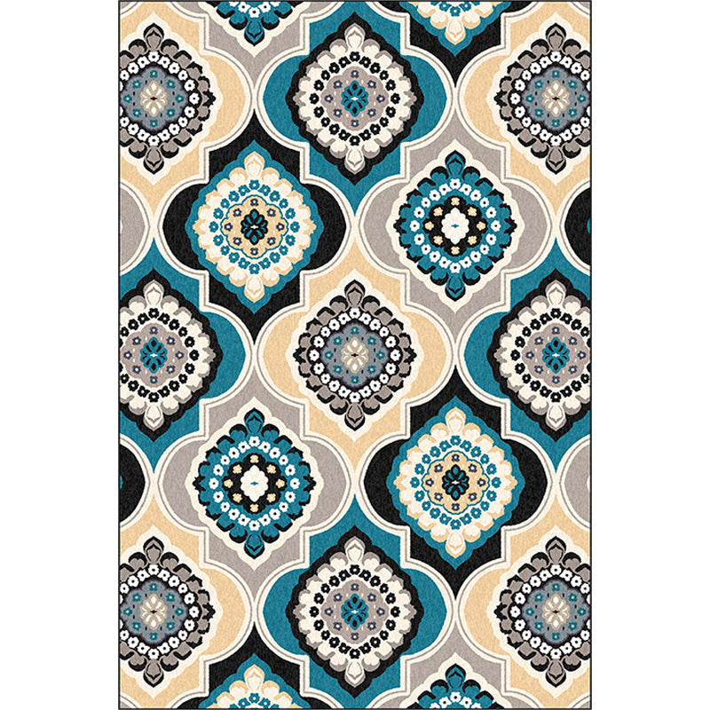 Classic Floral Pattern Rug Blue Vintage Rug Polyester Washable Anti-Slip Backing Area Rug for Bedroom Clearhalo 'Area Rug' 'Moroccan' 'Rugs' Rug' 1610060