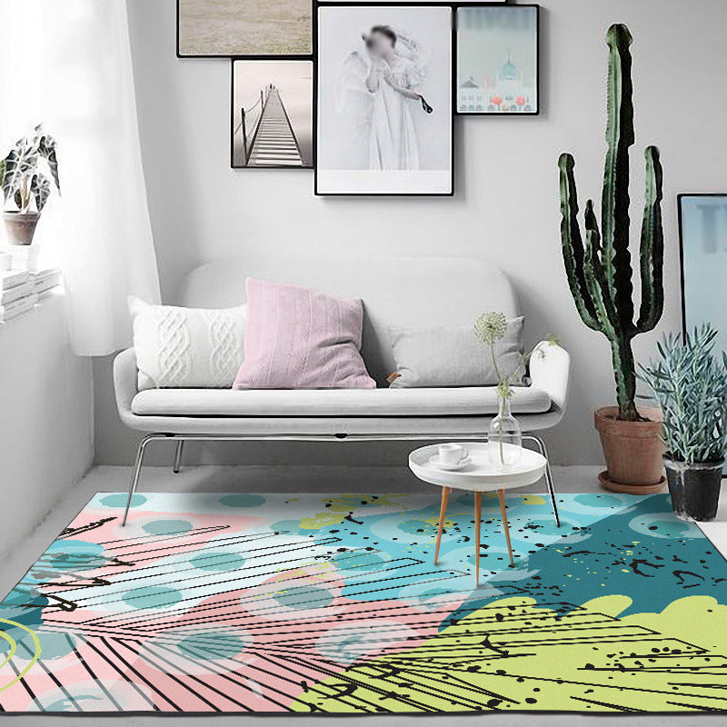 Green and Pink Modern Rug Polyester Leaf Pattern Rug Washable Non-Slip Backing Carpet for Living Room Clearhalo 'Area Rug' 'Modern' 'Rugs' Rug' 1610091