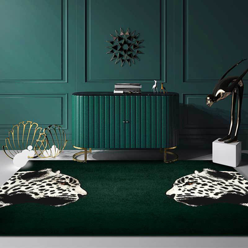 Funky Cheetah Pattern Rug Dark Green Novelty Rug Polyester Washable Anti-Slip Backing Area Rug for Living Room Dark Green Clearhalo 'Area Rug' 'Modern' 'Rugs' Rug' 1610099