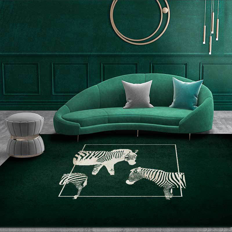 Stylish Zebra Pattern Rug Dark Green Nordic Rug Polyester Washable Anti-Slip Backing Area Rug for Living Room Dark Green Clearhalo 'Area Rug' 'Modern' 'Rugs' Rug' 1610557