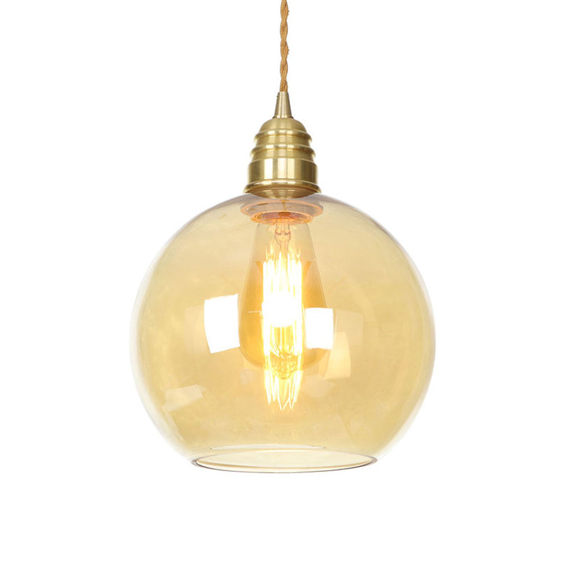 Industrial Global Pendant Lighting 1 Light Amber Glass Hanging Ceiling Light in Brass, 8