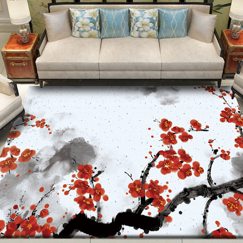 Red and White Oriental Rug Polyester Ink Wash Painting Pattern Rug Washable Non-Slip Backing Carpet for Bedroom Clearhalo 'Area Rug' 'Rug' 1610639