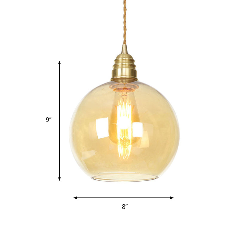 Industrial Global Pendant Lighting 1 Light Amber Glass Hanging Ceiling Light in Brass, 8