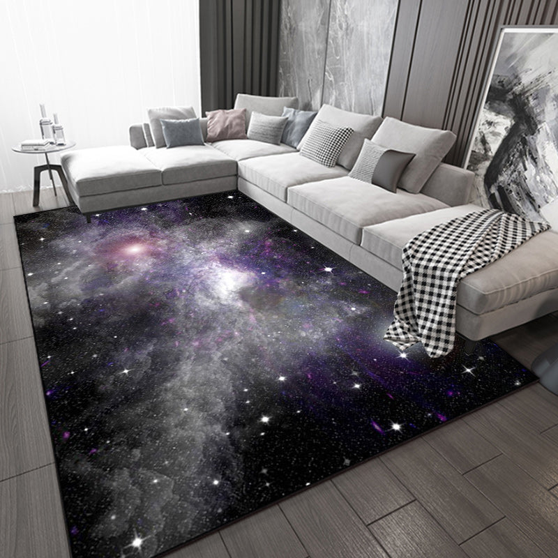 Novelty Modern Rug in Purple and Black Outer Space Galaxy Pattern Rug Polyester Washable Carpet for Home Decoration Clearhalo 'Area Rug' 'Modern' 'Rugs' Rug' 1610687