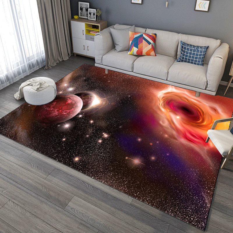 Contemporary Modern Rug in Orange and Black Outer Space Planet Pattern Rug Polyester Washable Carpet for Home Decoration Clearhalo 'Area Rug' 'Modern' 'Rugs' Rug' 1610695