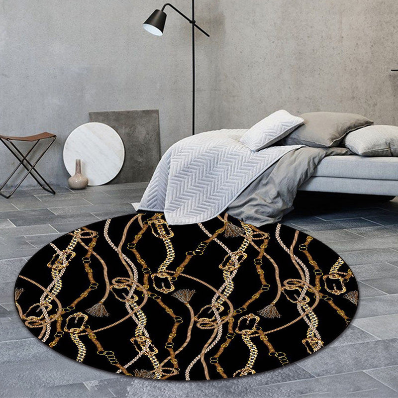 Minimalist Modern Rug in Black Chain Tassel Pattern Rug Polyester Pet Friendly Anti-Slip Carpet for Home Decoration Black Clearhalo 'Area Rug' 'Modern' 'Rugs' Rug' 1610758