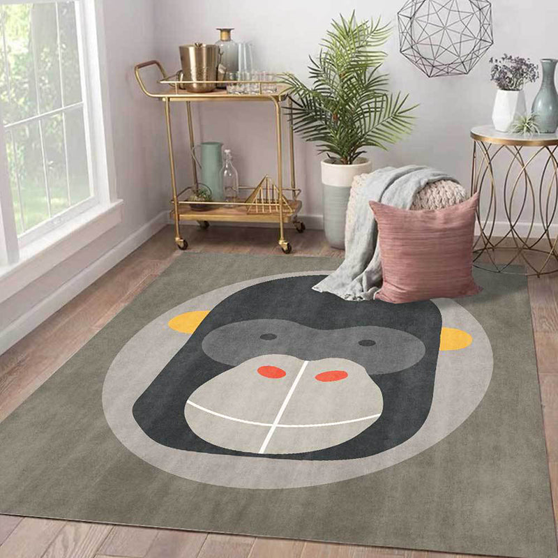 Casual Kids Rug in Grey Animal Orangutan Pattern Rug Polyester Stain-Resistant Carpet for Nursery Clearhalo 'Area Rug' 'Rug' 1610791