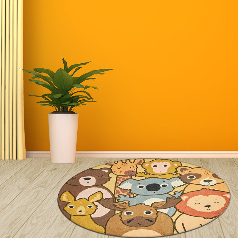 Kids Cartoon Animals Pattern Rug Yellow Polyester Rug Washable Anti-Slip Backing Area Rug for Home Decoration Clearhalo 'Area Rug' 'Rug' 1612064