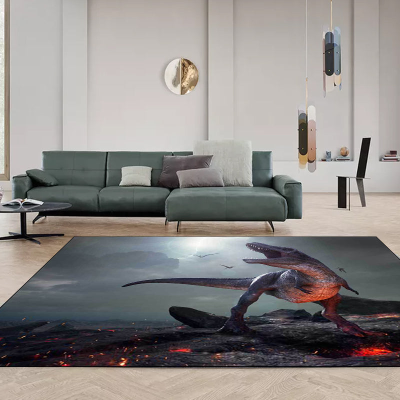 Nordic Dinosaur Pattern Rug Grey Polyester Rug Machine Washable Non-Slip Area Rug for Bedroom Black Clearhalo 'Area Rug' 'Modern' 'Rugs' Rug' 1612109