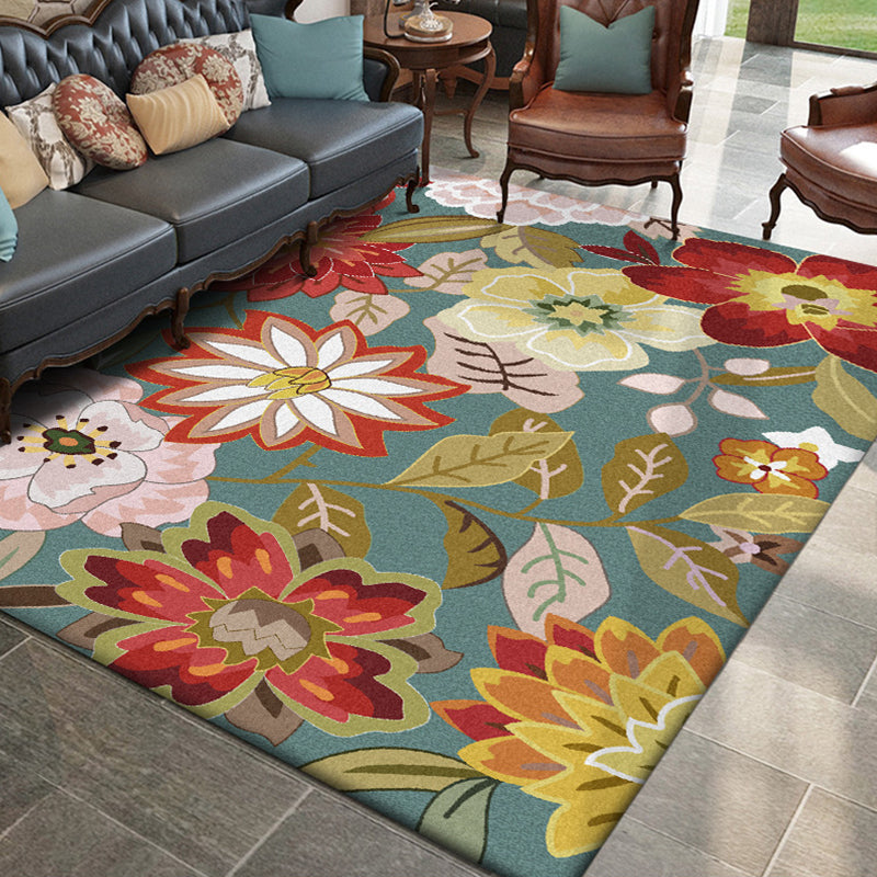 Blue Vintage Rug Polyester Floral Pattern Rug Washable Non-Slip Backing Carpet for Living Room Blue Clearhalo 'Area Rug' 'Rugs' 'Vintage' Rug' 1612229