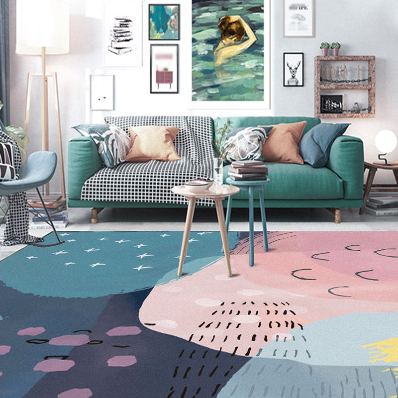 Novelty Living Room Rug in Pink and Blue Colorblock Print Rug Polyester Machine Washable Area Rug Clearhalo 'Area Rug' 'Rug' 1612334