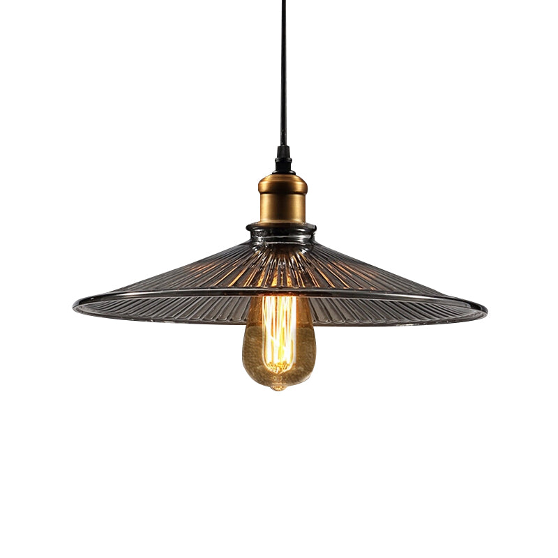 Brass Cone Pendant Ceiling Light Farmhouse Ribbed Glass 1 Light Living Room Hanging Lamp Clearhalo 'Ceiling Lights' 'Close To Ceiling Lights' 'Glass shade' 'Glass' 'Industrial Pendants' 'Industrial' 'Middle Century Pendants' 'Pendant Lights' 'Pendants' 'Tiffany' Lighting' 161243