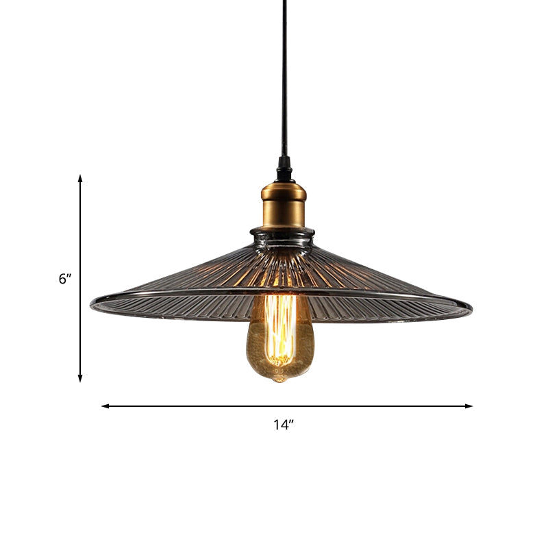 Brass Cone Pendant Ceiling Light Farmhouse Ribbed Glass 1 Light Living Room Hanging Lamp Clearhalo 'Ceiling Lights' 'Close To Ceiling Lights' 'Glass shade' 'Glass' 'Industrial Pendants' 'Industrial' 'Middle Century Pendants' 'Pendant Lights' 'Pendants' 'Tiffany' Lighting' 161244