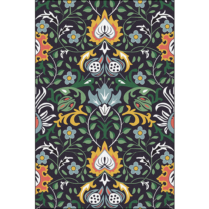 Vintage Floral Pattern Rug with Leaf Black and Green Polyester Rug Machine Washable Non-Slip Area Rug for Bedroom Clearhalo 'Area Rug' 'Rugs' 'Vintage' Rug' 1612570