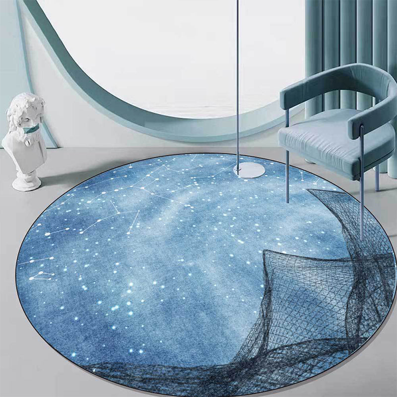 Contemporary Galaxy Pattern Rug with Net Blue Polyester Rug Machine Washable Non-Slip Area Rug for Bedroom Blue Clearhalo 'Area Rug' 'Modern' 'Rugs' Rug' 1612616