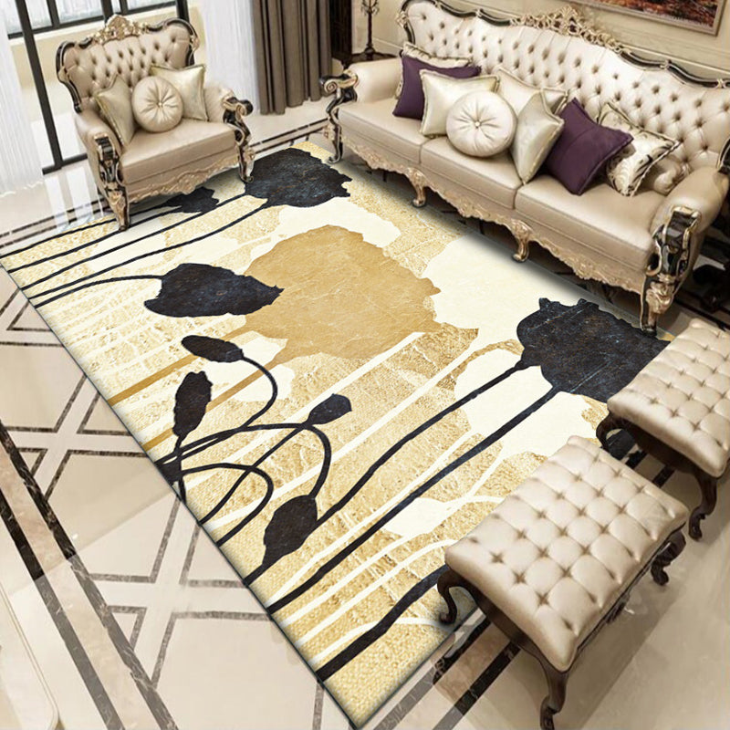 Contemporary Watercolor Pattern Rug Golden and Black Polyester Rug Machine Washable Non-Slip Area Rug for Bedroom Gold Clearhalo 'Area Rug' 'Modern' 'Rugs' Rug' 1612632