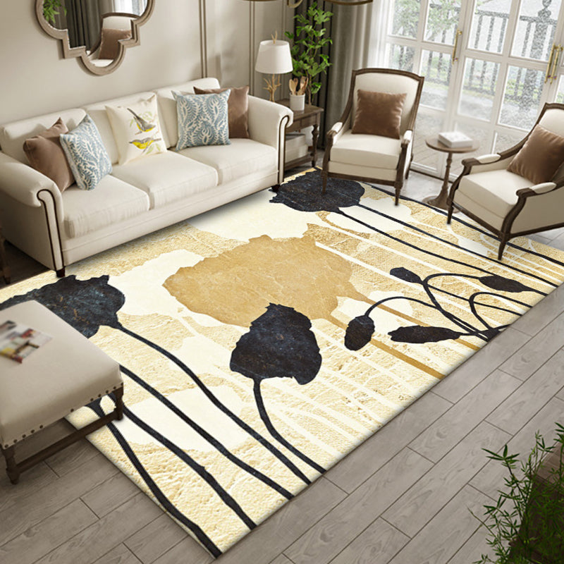 Contemporary Watercolor Pattern Rug Golden and Black Polyester Rug Machine Washable Non-Slip Area Rug for Bedroom Clearhalo 'Area Rug' 'Modern' 'Rugs' Rug' 1612633