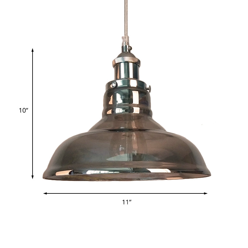 Industrial Cone/Barn Pendant Lamp 1 Light Smoked Glass Hanging Light Fixture in Chrome Clearhalo 'Ceiling Lights' 'Glass shade' 'Glass' 'Pendant Lights' 'Pendants' Lighting' 161271