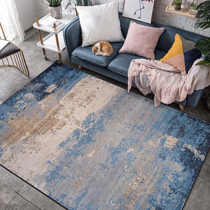 Modern Living Room Rug in Blue Abstract Oil Painting Print Rug Polyester Pet Friendly Washable Area Rug Blue Clearhalo 'Area Rug' 'Modern' 'Rugs' Rug' 1612711