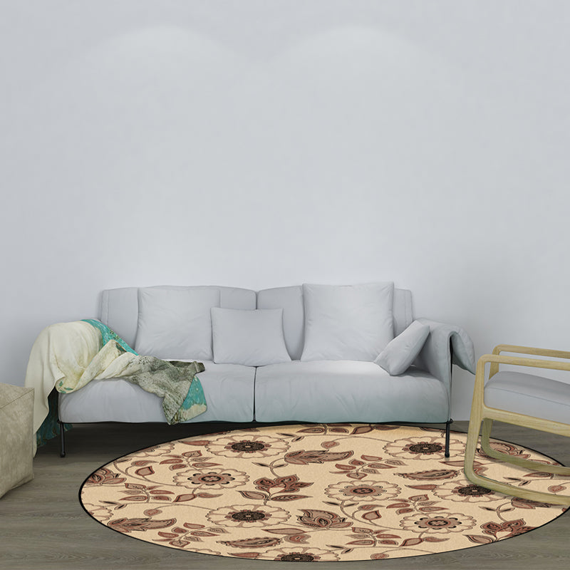 Grey Vintage Rug Polyester Floral and Leaf Pattern Rug Washable Non-Slip Backing Carpet for Living Room Beige Clearhalo 'Area Rug' 'Rugs' 'Vintage' Rug' 1612763