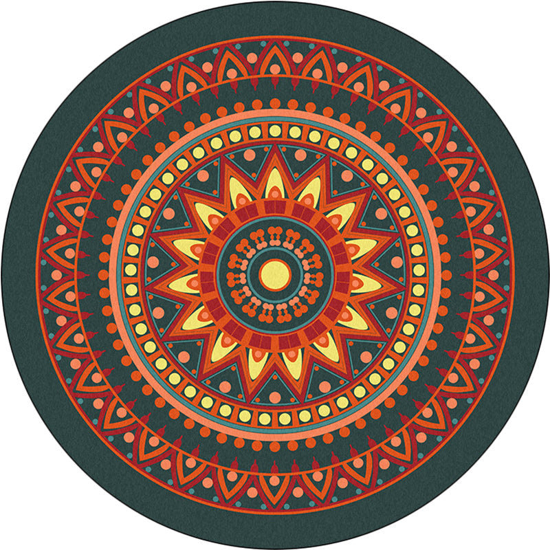 Vintage Concentric Circles Pattern Rug with Floral Orange Tribal Rug Polyester Washable Anti-Slip Backing Area Rug for Living Room Clearhalo 'Area Rug' 'Rugs' 'Southwestern' Rug' 1612876