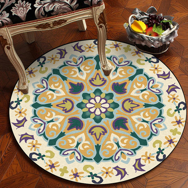 Yellow Moroccan Rug Polyester Floral and Leaf Print Rug Washable Non-Slip Backing Carpet for Living Room Clearhalo 'Area Rug' 'Moroccan' 'Rugs' Rug' 1612935