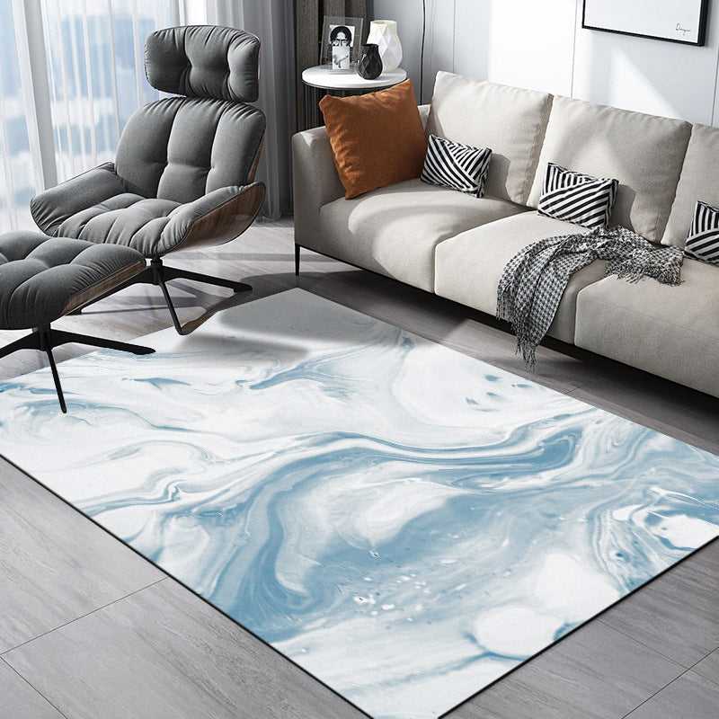 Modern Living Room Rug in Blue and White Abstract Ocean Print Rug Polyester Washable Pet Friendly Area Rug Blue Clearhalo 'Area Rug' 'Modern' 'Rugs' Rug' 1612971