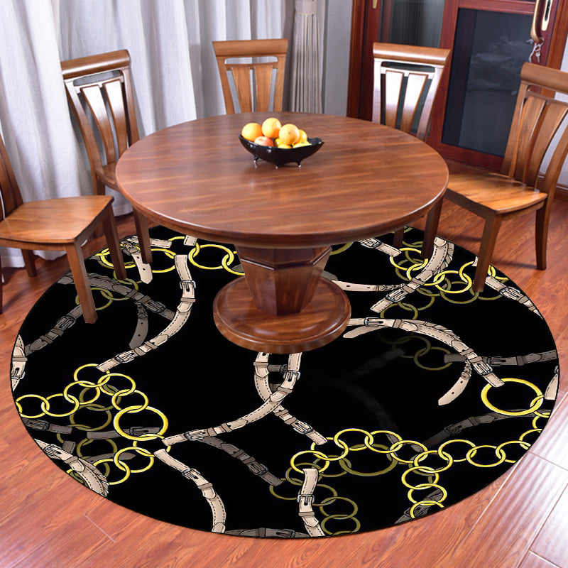 Modern Living Room Rug in Black Belt Chain Print Rug Polyester Washable Pet Friendly Area Rug Black Clearhalo 'Area Rug' 'Modern' 'Rugs' Rug' 1613042