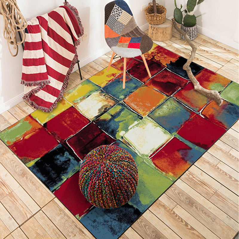 Modern Living Room Rug Colorful Abstract Plaid Print Rug Polyester Stain-Resistant Washable Area Rug Clearhalo 'Area Rug' 'Modern' 'Rugs' Rug' 1613099