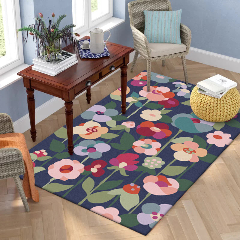 Vintage Floral Pattern Rug with Leaf Navy Multicolor Polyester Rug Machine Washable Non-Slip Area Rug for Bedroom Dark Blue Clearhalo 'Area Rug' 'Rugs' 'Vintage' Rug' 1613250