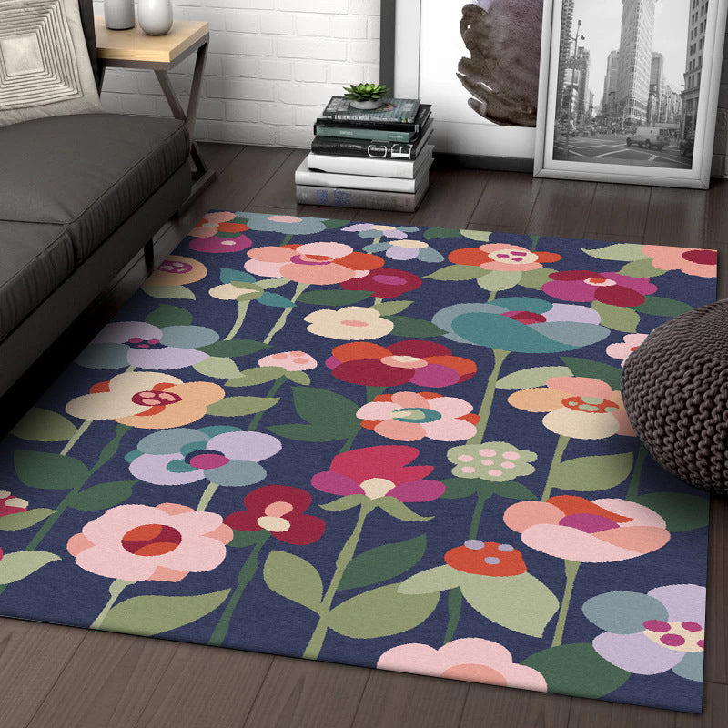 Vintage Floral Pattern Rug with Leaf Navy Multicolor Polyester Rug Machine Washable Non-Slip Area Rug for Bedroom Clearhalo 'Area Rug' 'Rugs' 'Vintage' Rug' 1613251