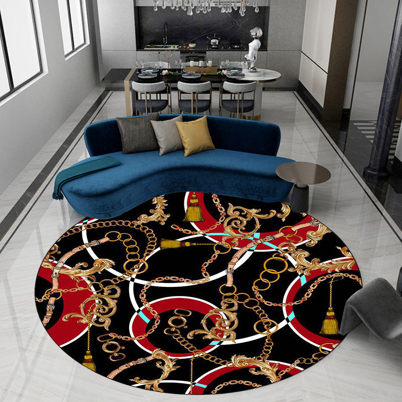 Modern Living Room Rug in Black Belt Chain Circle Print Rug Polyester Stain-Resistant Non-Slip Area Rug Clearhalo 'Area Rug' 'Modern' 'Rugs' Rug' 1613299