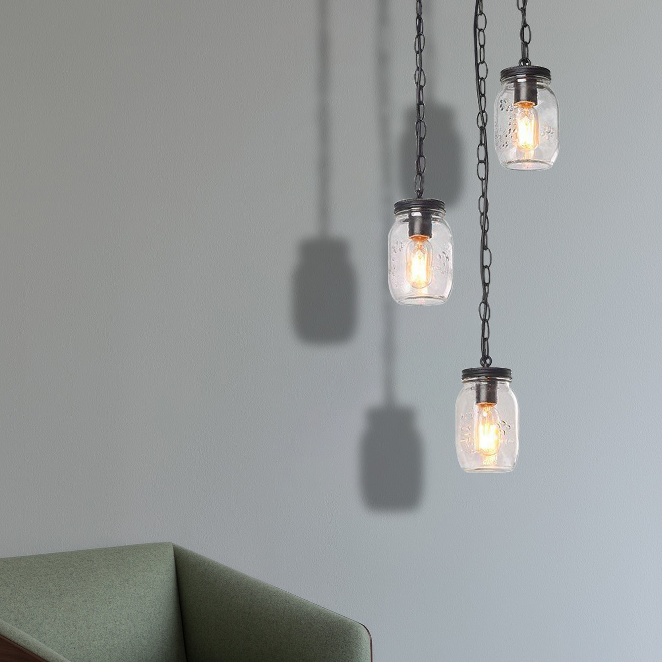 3 Lights Clear Glass Multi Pendant Light Fitting Industrial Black Jar Dining Room Hanging Lamp Clearhalo 'Ceiling Lights' 'Glass shade' 'Glass' 'Industrial Pendants' 'Industrial' 'Middle Century Pendants' 'Pendant Lights' 'Pendants' 'Tiffany' Lighting' 161333