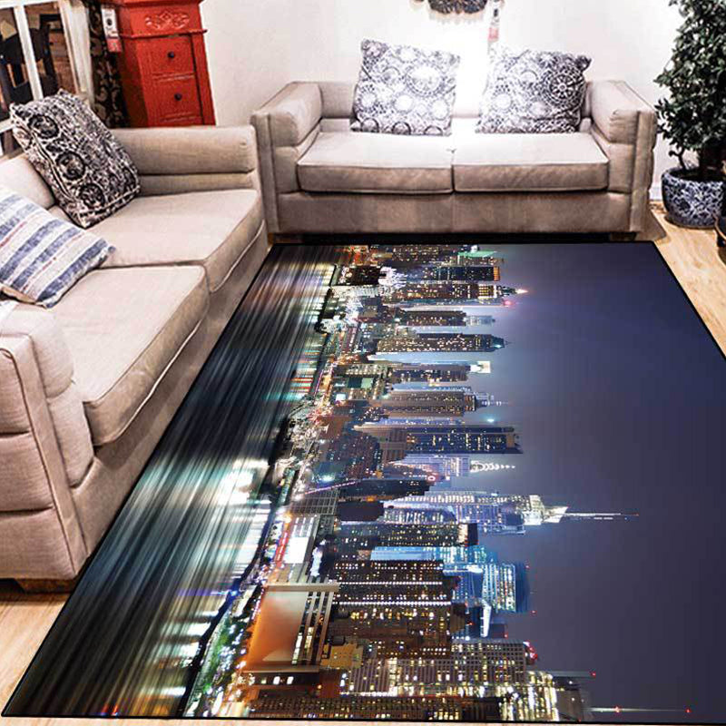 Black Novelty Rug Polyester Geography Pattern Rug Washable Non-Slip Backing Carpet for Living Room Black Clearhalo 'Area Rug' 'Modern' 'Rugs' Rug' 1613370