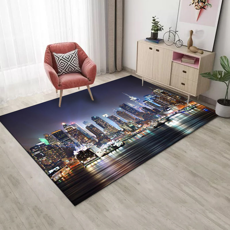 Black Novelty Rug Polyester Geography Pattern Rug Washable Non-Slip Backing Carpet for Living Room Clearhalo 'Area Rug' 'Modern' 'Rugs' Rug' 1613371