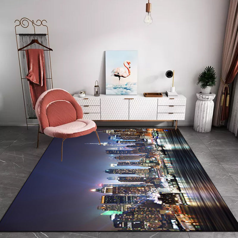 Black Novelty Rug Polyester Geography Pattern Rug Washable Non-Slip Backing Carpet for Living Room Clearhalo 'Area Rug' 'Modern' 'Rugs' Rug' 1613372