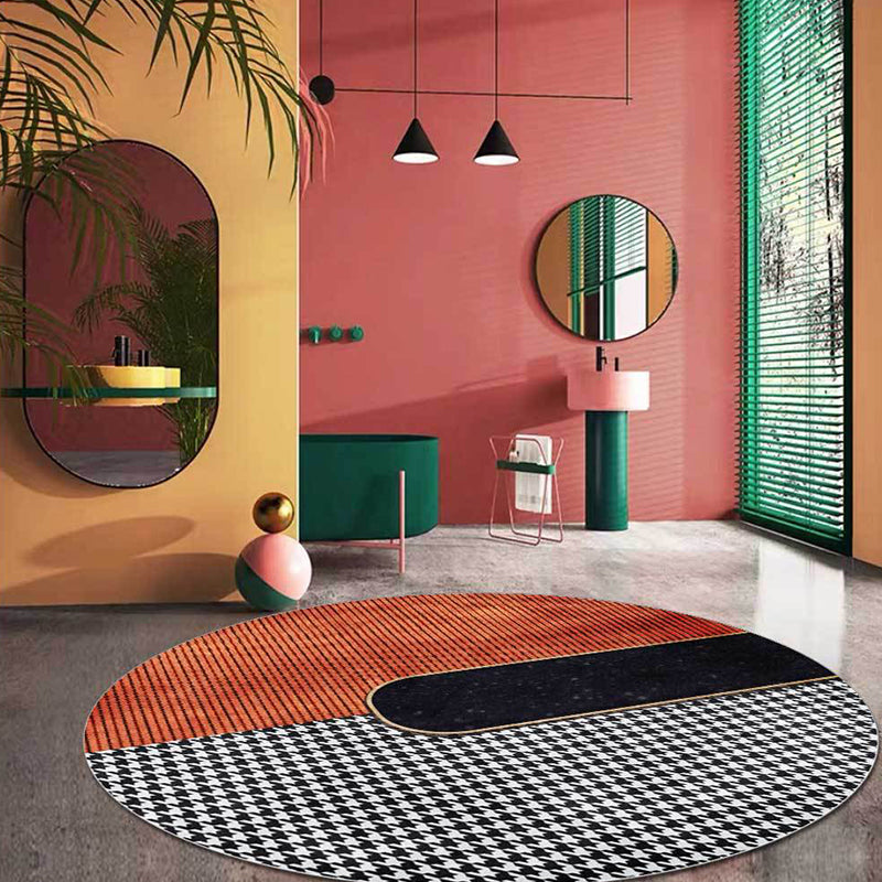 Orange and Black Modern Rug Polyester Striped and Houndstooth Pattern Rug Washable Non-Slip Backing Carpet for Living Room Yellow-Red Clearhalo 'Area Rug' 'Modern' 'Rugs' Rug' 1613554